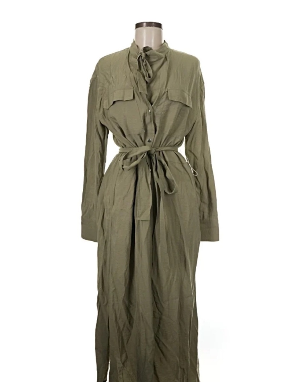 Vince Olive Tie-Waist Long Shirt Dress